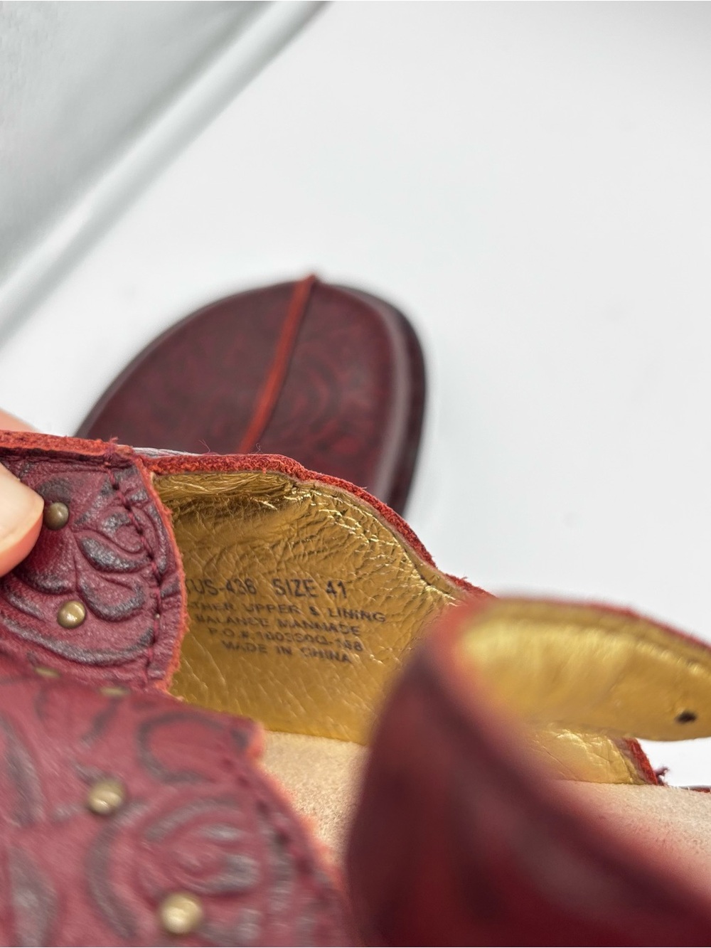 Algeria Tuscany Tooled Oxblood Leather Slip On Clogs 41 Academia Cottage 10.5-11 - Picture 6 of 7